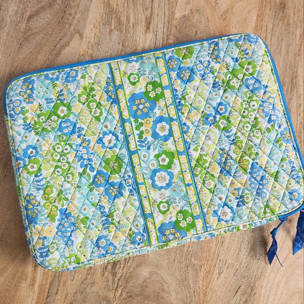 Vera Bradley Blue Green Yellow Floral Quilted Laptop Sleeve